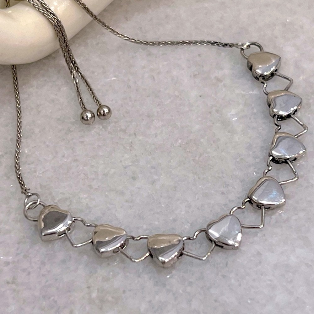 Sterling Silver Linked Solid Open Heart Bolo Brac… - image 3